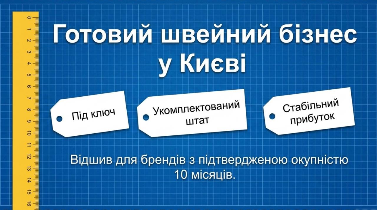 Продається готовий бізнес — Швейний цех у Києві. Команда 8 співробітників. Чистий прибуток 79,385 грн/міс. Окупність 10 міс. Ціна: $18,000