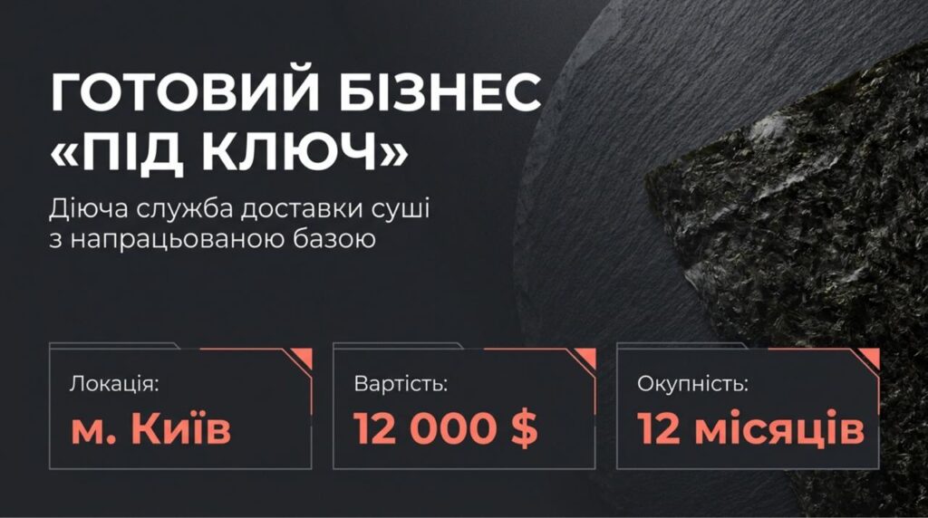 Продається готовий бізнес - Доставка Суші у Києві. Команда 3 співробітників. Чистий прибуток 45,020 грн/міс. Окупність 12 міс. Ціна: $12,000