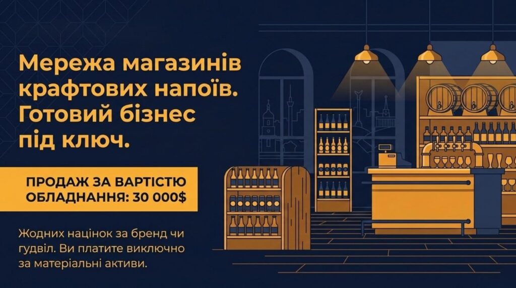 Продається бізнес — Мережа пивних магазинів у Києві. Команда 4 співробітники. Приміщення: 65,5 кв.м та 56,8 кв.м. Ціна: $30,000
