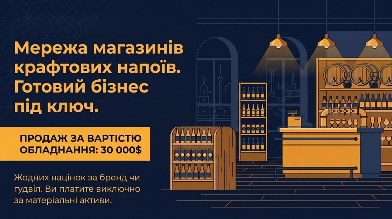 Продається бізнес — Мережа пивних магазинів у Києві. Команда 4 співробітники. Приміщення: 65,5 кв.м та 56,8 кв.м. Ціна: $30,000